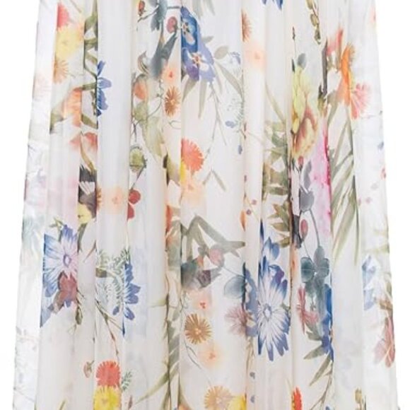 Summer Full Length Boho Floral Print Pleated Chiffon Long Maxi Skirt - Picture 3 of 4